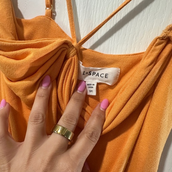 l*space Sunset Orange Spaghetti-Strap Draped Maxi - Picture 4 of 4